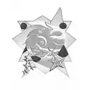 stars and ocean with the name kyson and twyla on it with the date March 8th 1986 in roman numerals with an lot of flower tattoo design idea