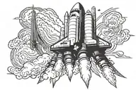 Space shuttle launching rocket into black tattoo design idea