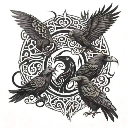 2 horns and 2 raven and tengri tattoo design idea