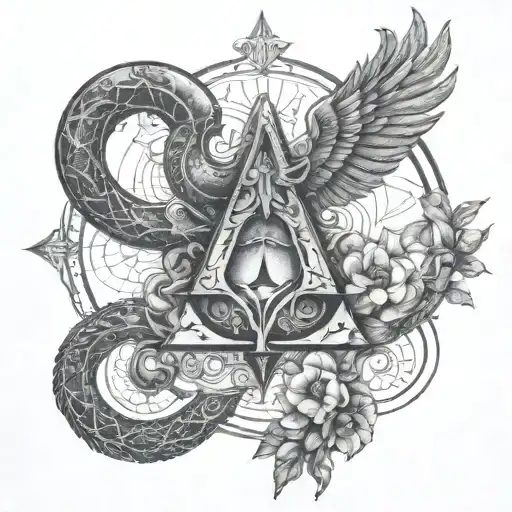 An intricate tattoo design symbolizing the mystery ,tattoo idea, about a assassins creed logo with floritures tattoo design idea