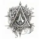 An intricate tattoo design symbolizing the mystery ,tattoo idea, about a assassins creed logo with floritures tattoo design idea