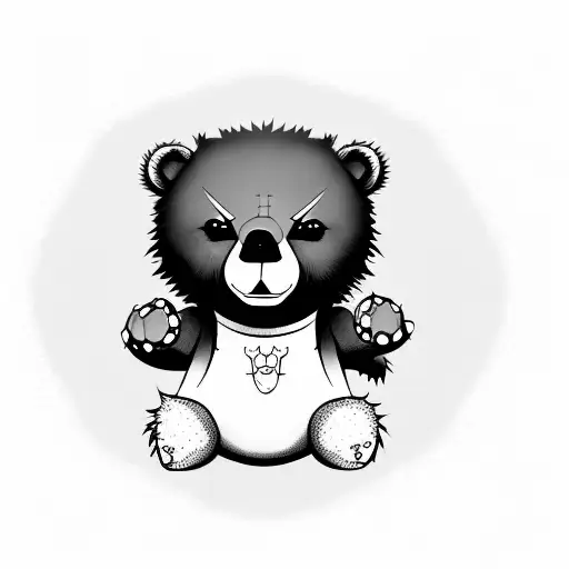 adorable cartoon baby bear looking mean tattoo design idea