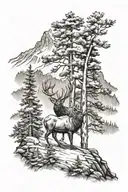 flag elk trees mountain  tattoo design idea