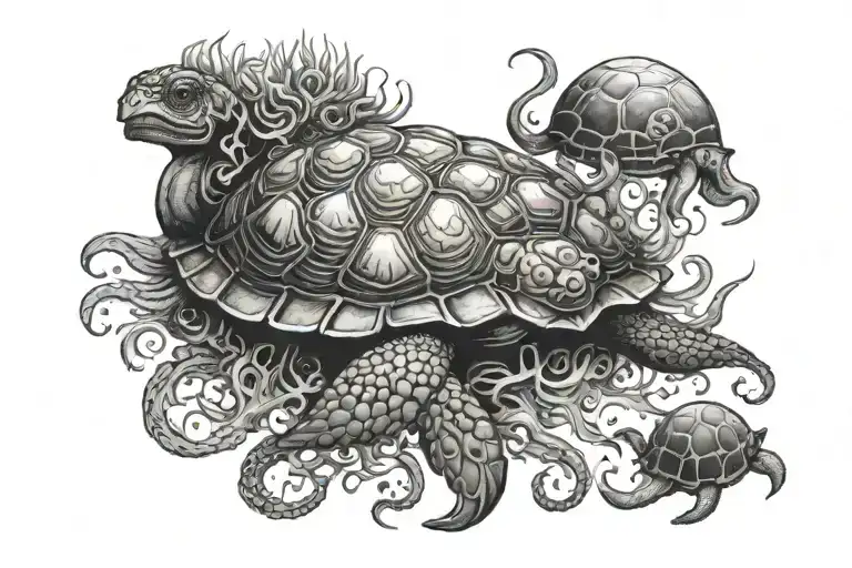 Turtle, Jellyfish, Octopus, Sea Horse tattoo design idea