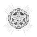 Circlular Pentagram shaped bicycle with a number 13 tattoo design idea