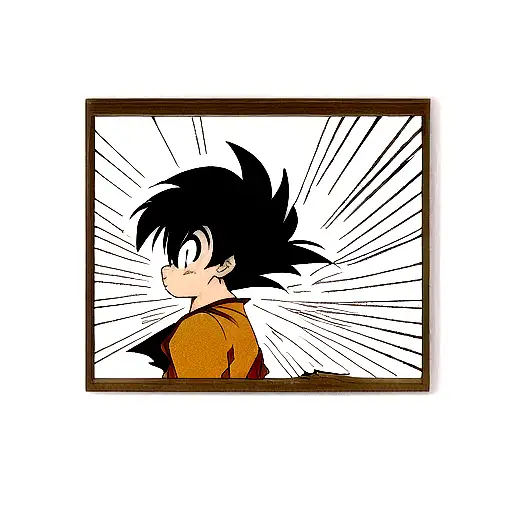son goku, fineline, in a frame where it stands out of the frame, side profile tattoo design idea