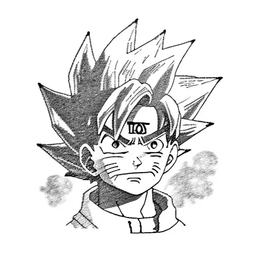 son goku and naruto and luffy, three persons, only the heads, all below and in fineline , no color tattoo design idea