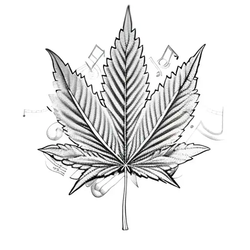 A marijuana leaf with musical notes and lyrics as the veins tattoo design idea