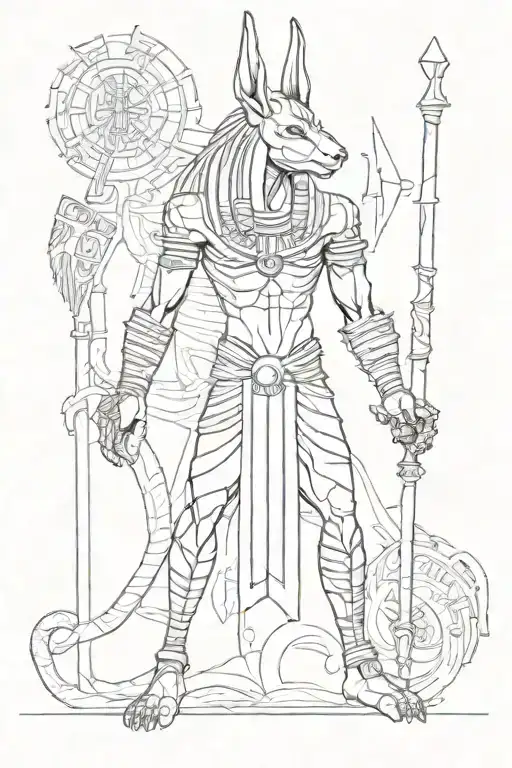 anubis egiptian god full body without shadows tattoo design idea