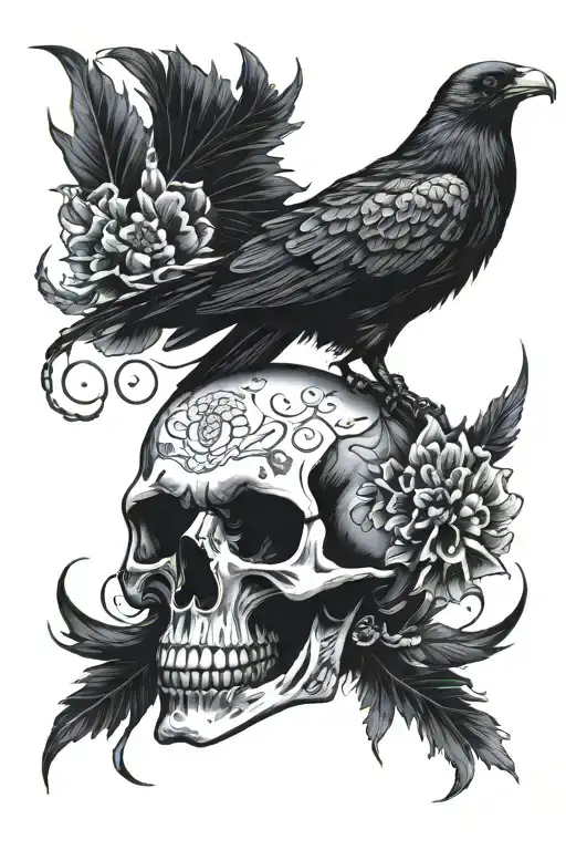 skull and crow wild skull tattoo design idea