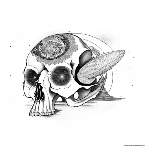 Steer skull with moon and sirtars tattoo design idea
