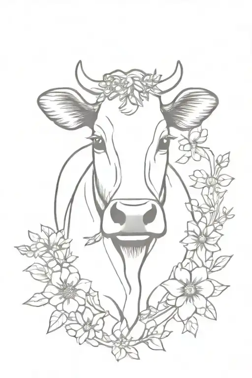 cow with bow and flowers  tattoo design idea