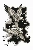 wings flying in clouds with tear drops  tattoo design idea