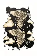 wings flying in clouds with tear drops  tattoo design idea