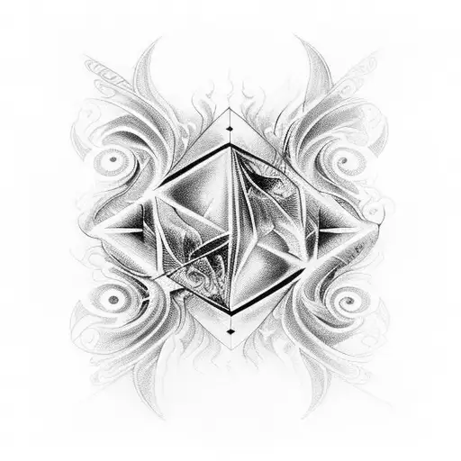 geometric design covering my calf showing fire flames and water drops tattoo design idea