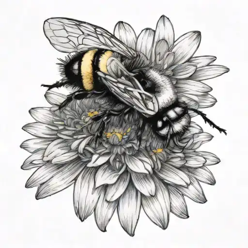 Bumble bee on daisy flower tattoo design idea