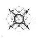 A Pisces constellation integrated into a futuristic architectural design tattoo design idea