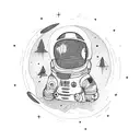 A campfire scene with a sci-fi twist, incorporating elements of space exploration tattoo design idea