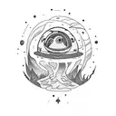 A campfire scene with a sci-fi twist, incorporating elements of space exploration tattoo design idea