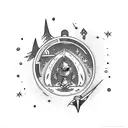 A campfire scene with a sci-fi twist, incorporating elements of space exploration tattoo design idea