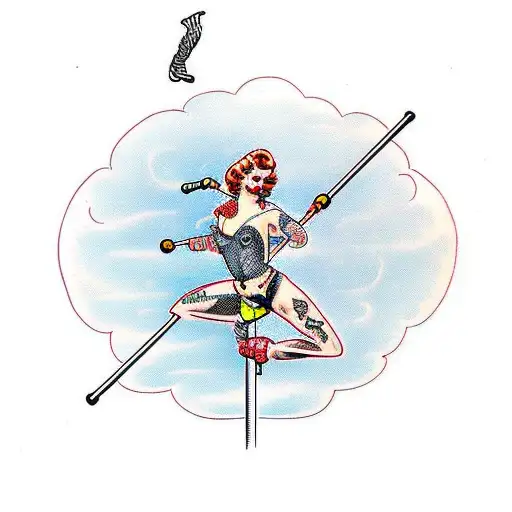 Poledancer on a cage tattoo design idea