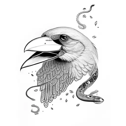 crow eating snake tattoo design idea