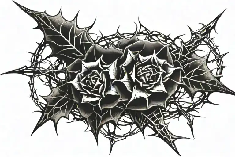 three rail road spikes inside a crown of thorns wrapped tattoo design idea