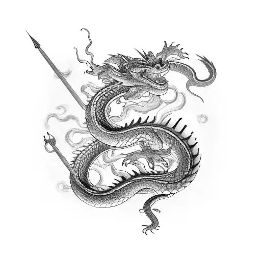 water scales with dragon and snake wrapped arm tattoo design idea