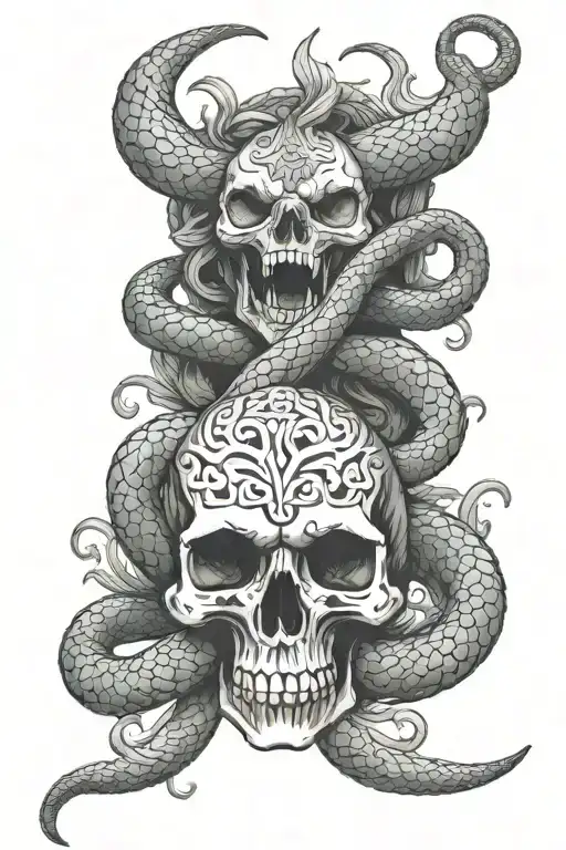 viking scull snake tattoo design idea