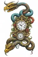 viking  clock snake tattoo design idea
