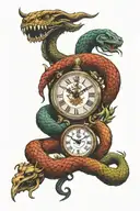 viking  clock snake tattoo design idea