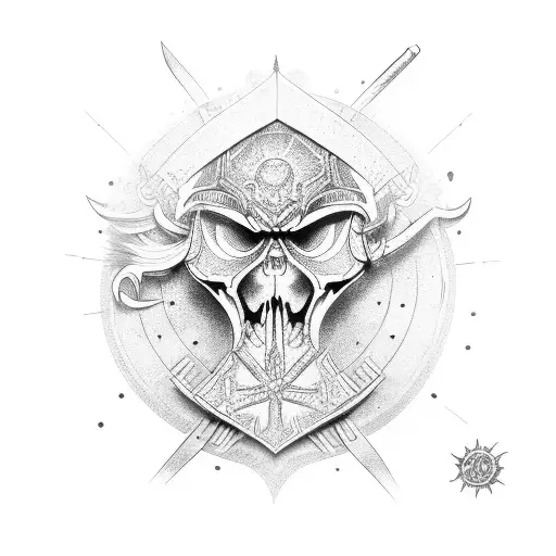 Double axes with sun tattoo design idea