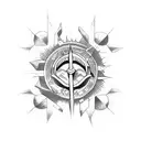 Double axes with sun tattoo design idea