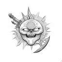 Double axes with sun tattoo design idea
