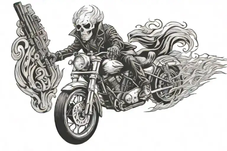 ghost rider on horseback holding revolver pointed and taking souls tattoo design idea