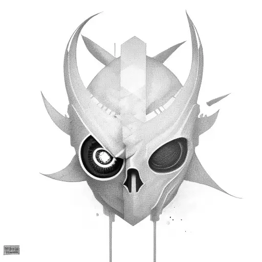A captivating composition merging the iconic hollow mask from Bleach and Lucy from Cyberpunk Edgerunners, symbolizing the coexistence of darkness and technology. tattoo design idea