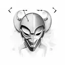 A captivating composition merging the iconic hollow mask from Bleach and Lucy from Cyberpunk Edgerunners, symbolizing the coexistence of darkness and technology. tattoo design idea