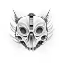 A captivating composition merging the iconic hollow mask from Bleach and Lucy from Cyberpunk Edgerunners, symbolizing the coexistence of darkness and technology. tattoo design idea