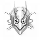 A captivating composition merging the iconic hollow mask from Bleach and Lucy from Cyberpunk Edgerunners, symbolizing the coexistence of darkness and technology. tattoo design idea