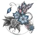 Andromeda flower in the form of a galaxy and the Greek character Andromeda tattoo design idea