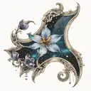 Andromeda flower in the form of a galaxy and the Greek character Andromeda tattoo design idea