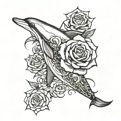dolphin and rose tattoo design idea