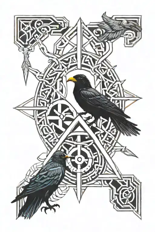 nordic runes, masculine, odin, thor, crow tattoo design idea