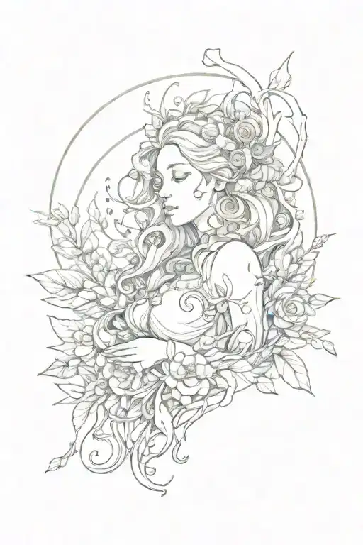 mythology, colorfull, feminen, nature tattoo design idea
