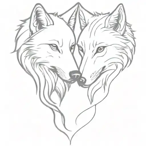 tattaoo couple minimalistic two wolves in love tattoo design idea