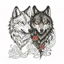 tattaoo couple minimalistic two wolves in love tattoo design idea