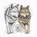 tattaoo couple minimalistic two wolves in love tattoo design idea