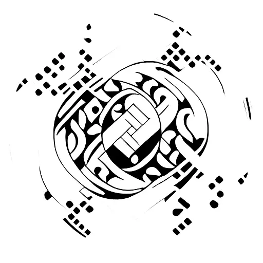 A yin yang symbol made up of binary code, representing the harmony between technology and nature. tattoo design idea
