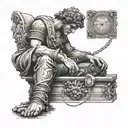 A broken Roman statue with a phone embedded in its hand, representing the fusion of ancient and modern technology tattoo design idea