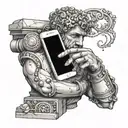 A broken Roman statue with a phone embedded in its hand, representing the fusion of ancient and modern technology tattoo design idea